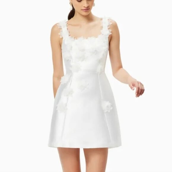Elliat Elder Floral Decal Applique Mini Dress In White - Picture 1 of 8